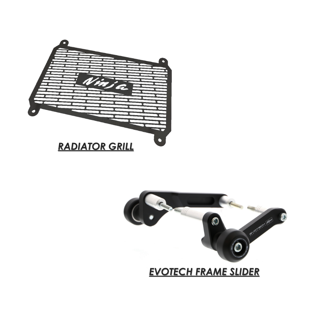 NINJA 400 RADIATOR GRILL + EVOTECH FRAME SLIDER (COMBO)
