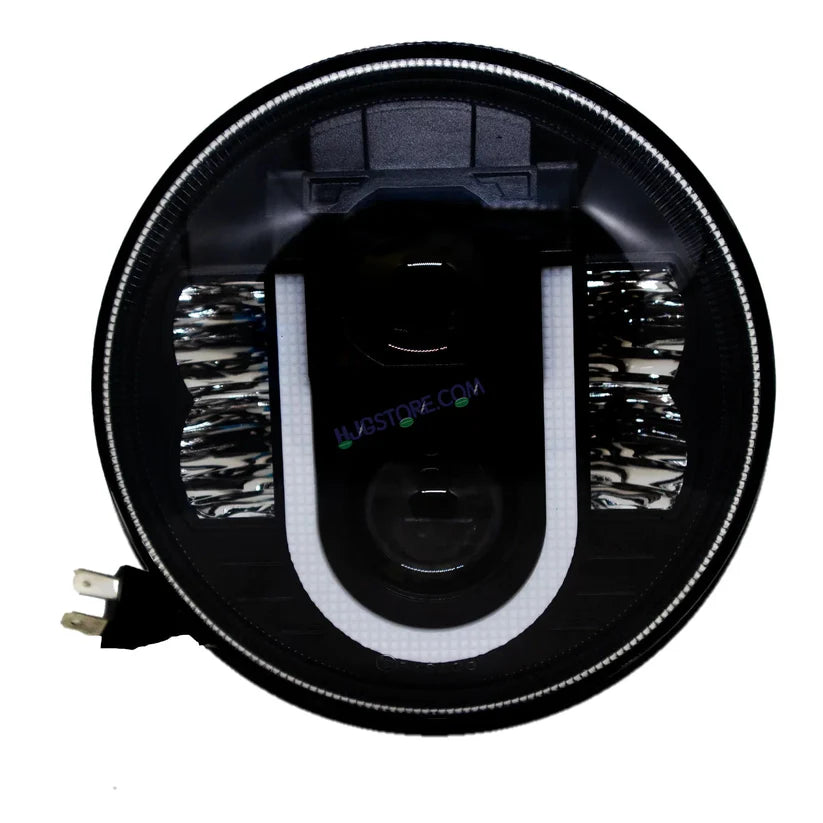 HJG U Shape Genuine U Shape New Model U Ring 7 Inch LED Headlight with Spotless and Bright DRL Fits in Royal Enfield (All Model) (12V-80V DC 75W-110W)