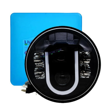 HJG U Shape Genuine U Shape New Model U Ring 7 Inch LED Headlight with Spotless and Bright DRL Fits in Royal Enfield (All Model) (12V-80V DC 75W-110W)