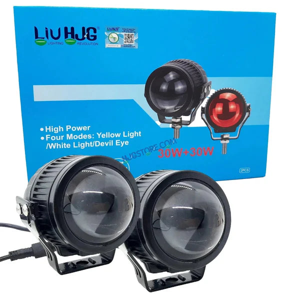 HJG New J37 Single Projector Lens 2pc Foglight Single LED Projector Fog Lens 60W with Red DRL Foglight Ultra Wide Dual Intensity LED Fog Lights White/Yellow/Red DRL Projector (60W)