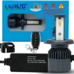 HJG M3 Remote Multi Beam 120W H4 3 in 1 3000K 4300K 6000K LED Bulb AC/DC Headlight White/Yellow/Warm White/Flash Beam 60W + 60W for Bike Car Light H4 LED with Fan Remote Hi/Lo Beam Headlight 12V/24V for Bike, Set of 1, White/Yellow/Warm White Hi/Lo