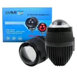 HJG New J37 Single Projector Lens 2pc Foglight Single LED Projector Fog Lens 60W with Red DRL Foglight Ultra Wide Dual Intensity LED Fog Lights White/Yellow/Red DRL Projector (60W)