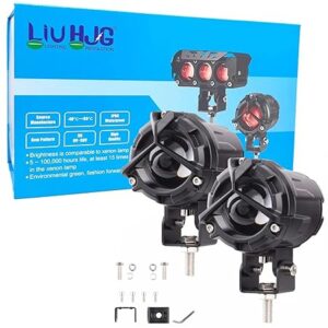 LIU HJG Y type Waterproof LED Fog Lights – Universal Fit for Motorcycles, Bikes, and Cars, 12-80V, 60W Power, White + Yellow+ Red Devil (Set of 2) WITH WIRING HARNESS