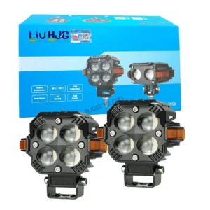 HJG Hazard Series Foglight Quad 4x4 Lens 120W New Model with Red Orange Hazard DRL Foglight Ultra Wide Dual Intensity LED Fog Lights White/Yellow (2*60W= 120W Total)